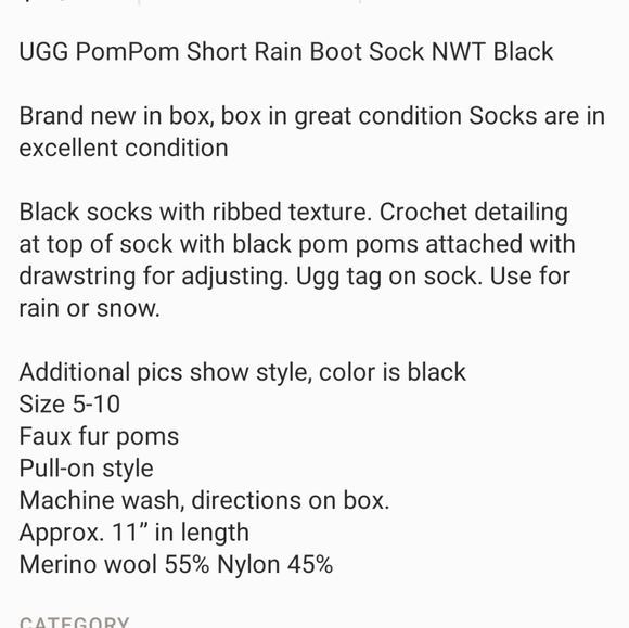 NWT Women's UGG Pom Pom Short Rain Boot Socks - Picture 7 of 7
